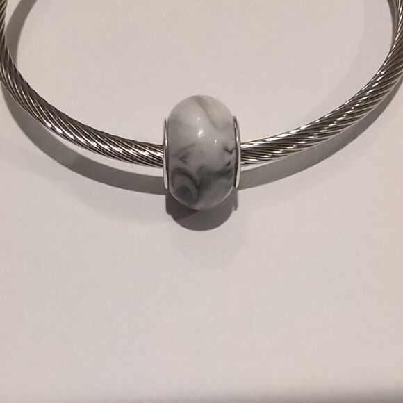 Silver Blended Black and White Charm for Pandora Style Bracelet - Picture 2 of 6